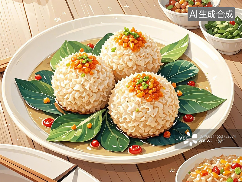 【AI数字艺术】国潮单品插画-蟹粉狮子头图片素材