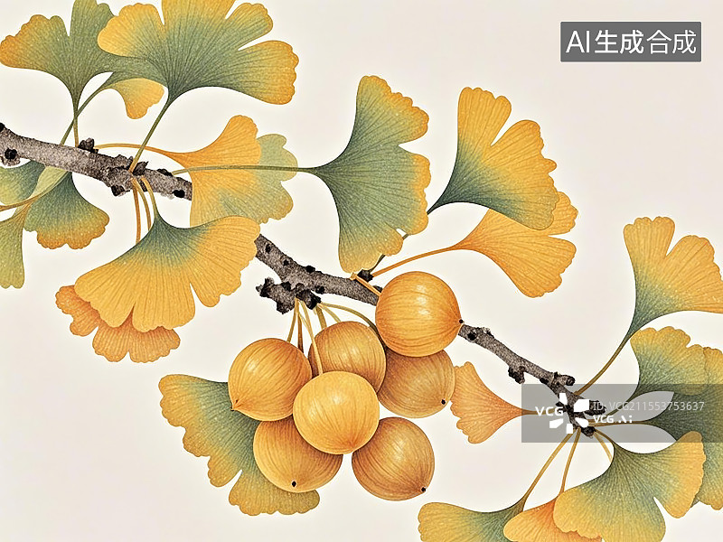 【AI数字艺术】国潮单品插画-银杏果图片素材