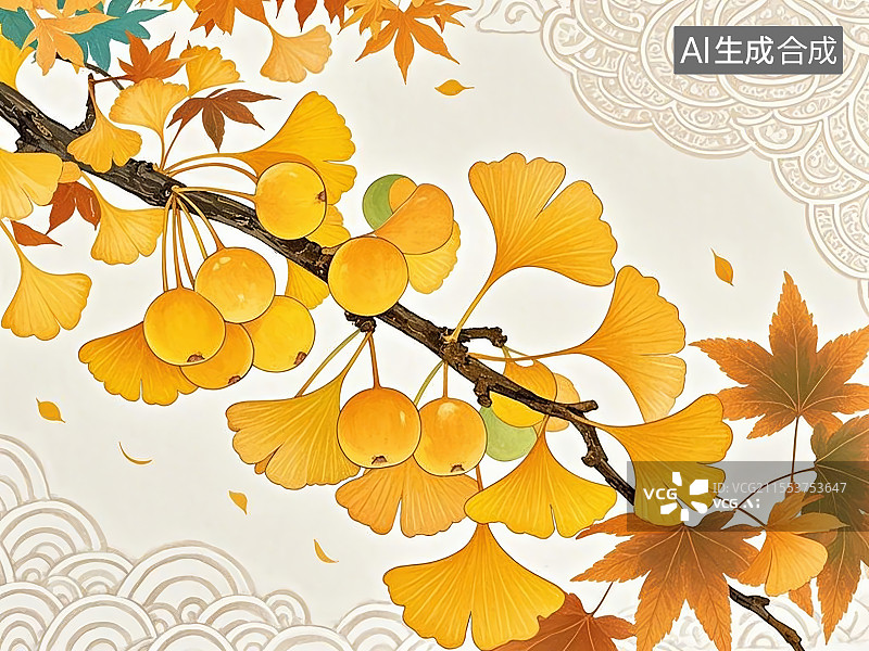 【AI数字艺术】国潮单品插画-银杏果图片素材