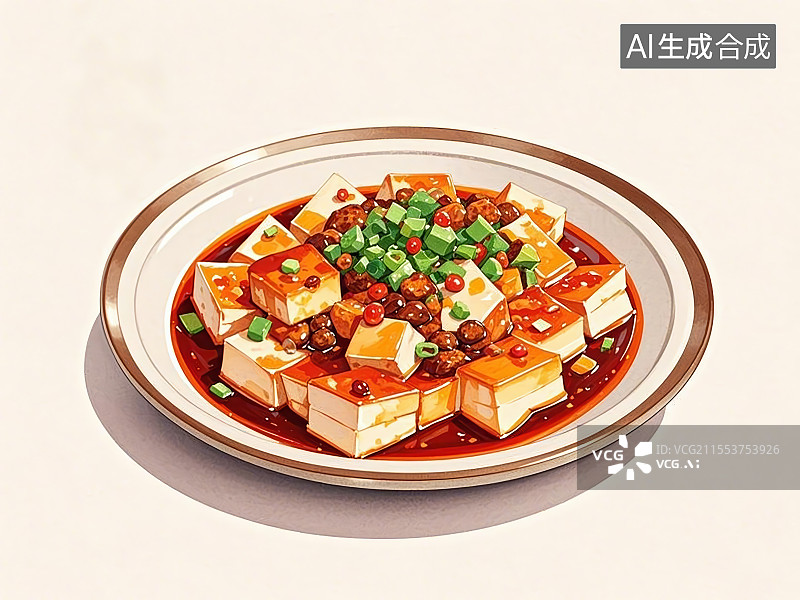 【AI数字艺术】国潮单品插画-麻婆豆腐图片素材