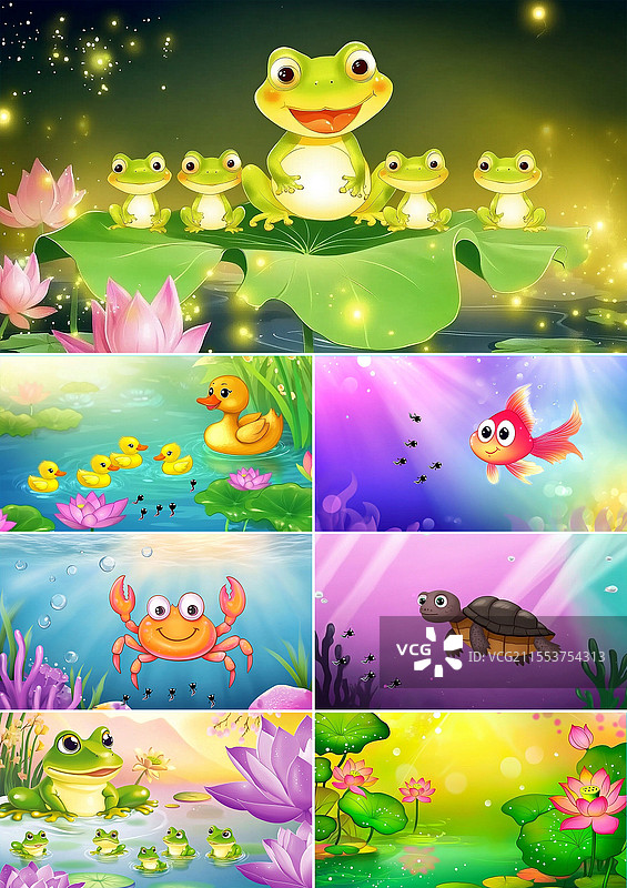 卡通儿童绘本故事小蝌蚪找妈妈插画图片素材