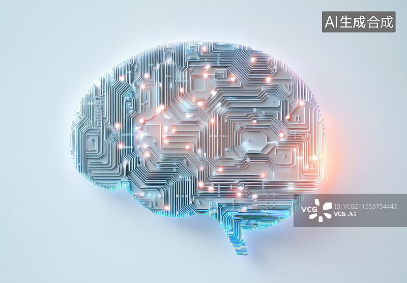 【AI数字艺术】3D电路组成的智能大脑人工智能背景图片素材