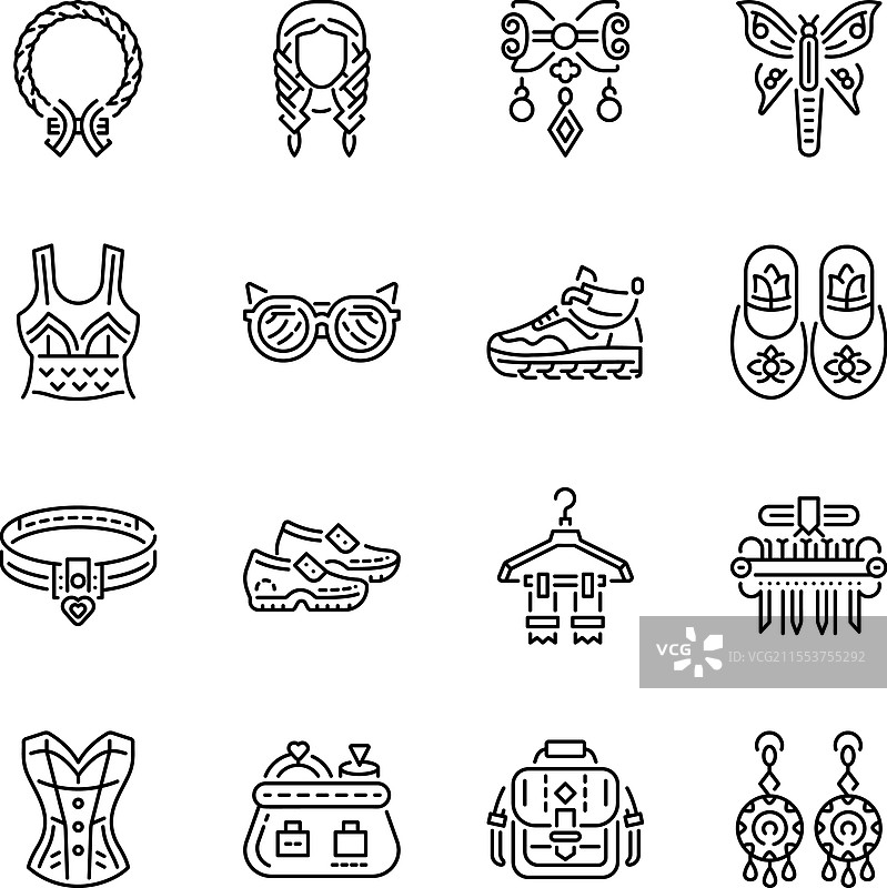 时尚配饰线性图标集合图片素材