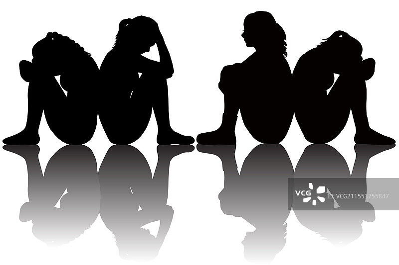 悲伤年轻女性的剪影图片素材