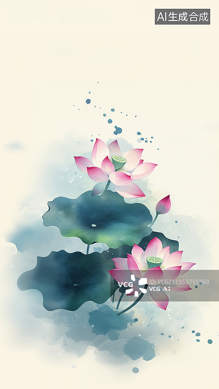 【AI数字艺术】荷花居下图片素材