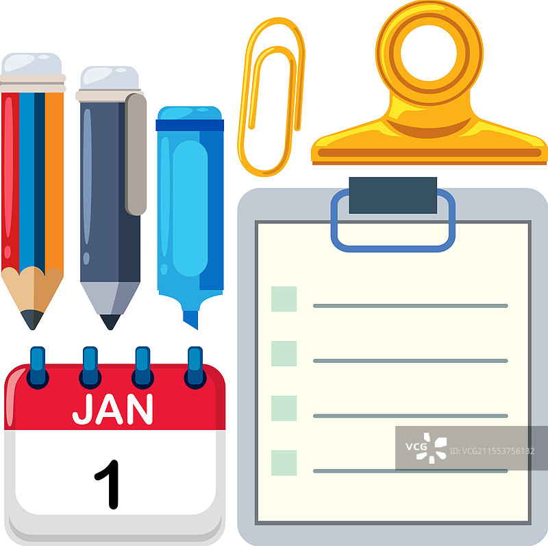 文具和一月日历图片素材