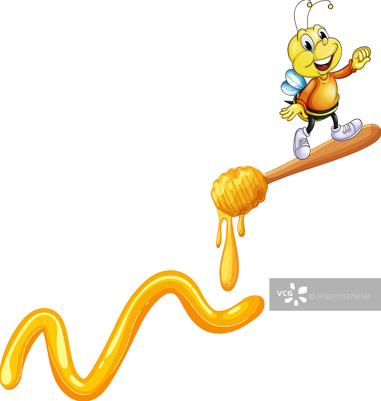 一只快乐的蜜蜂和一根涂有蜂蜜的棒子图片素材