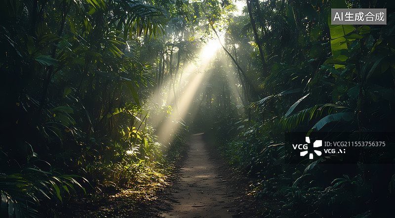【AI数字艺术】林间清晨图片素材