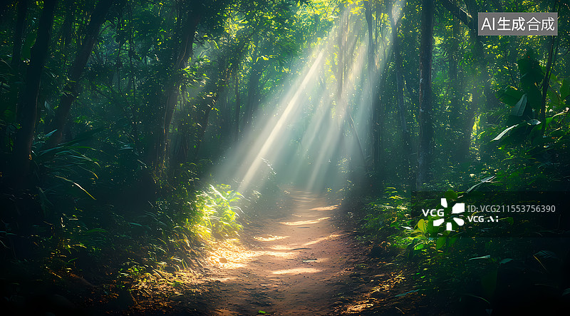 【AI数字艺术】林间清晨图片素材