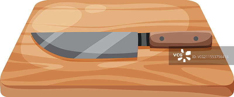 一把刀静静地放在木质切菜板上图片素材