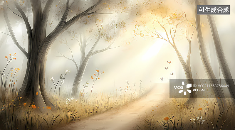 【AI数字艺术】林间清晨图片素材