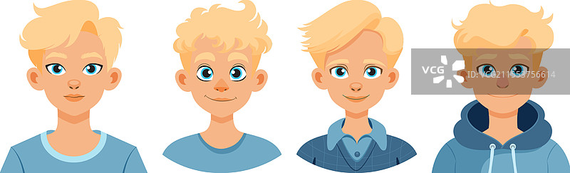 四个金发男孩，发型各异图片素材