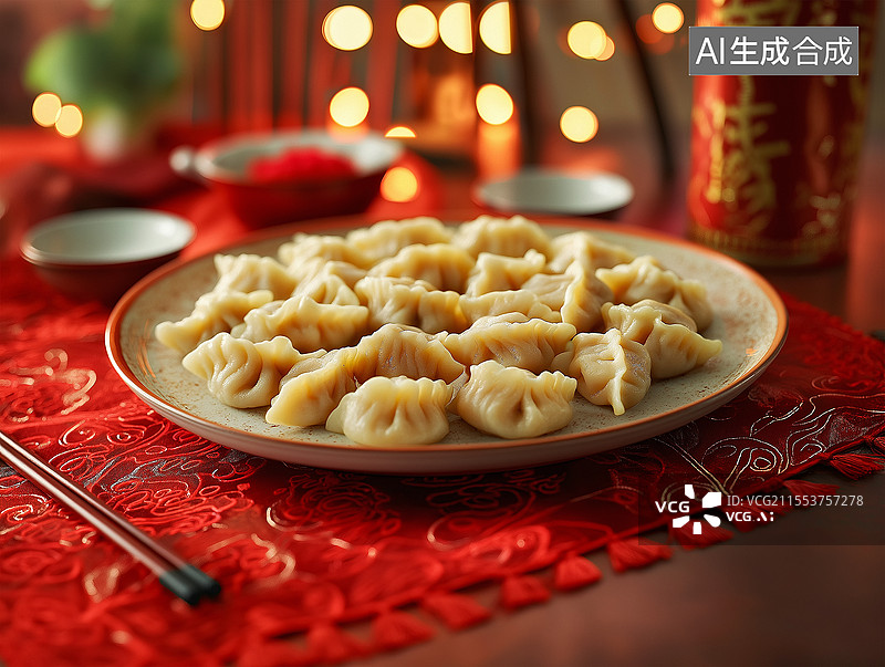 【AI数字艺术】桌子上的一盘水饺图片素材