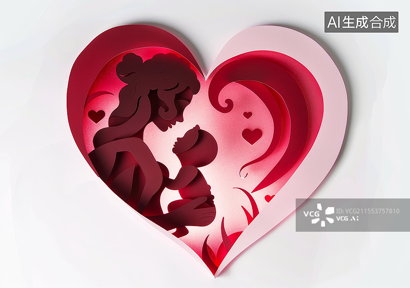 【AI数字艺术】爱心背景下的母婴造型图片素材