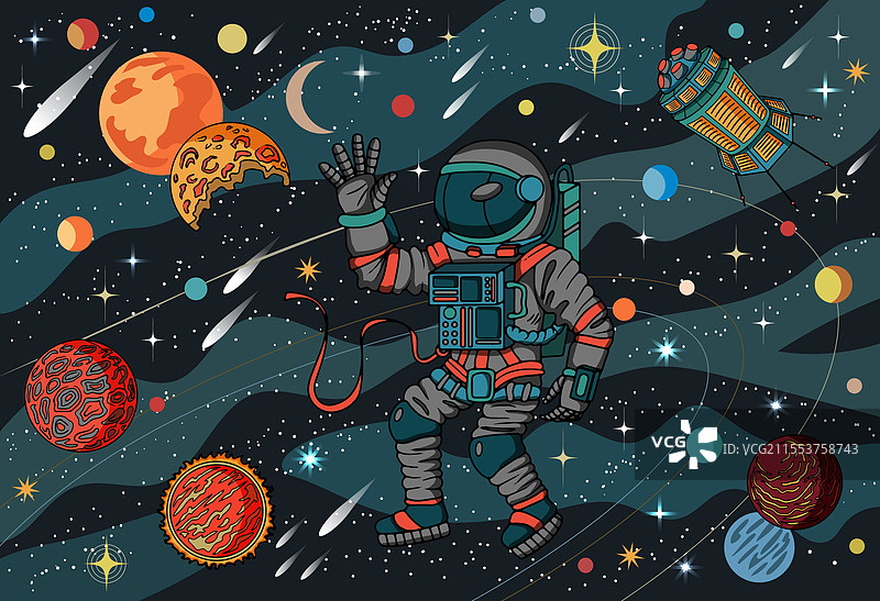友好的宇航员与多彩的背景图片素材