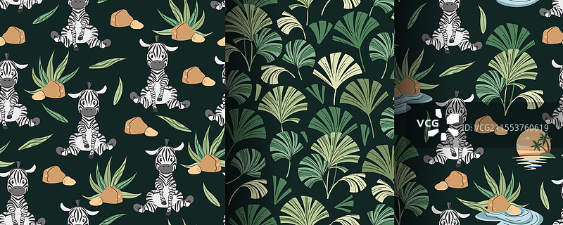 一组带有非洲动物的无缝图案图片素材