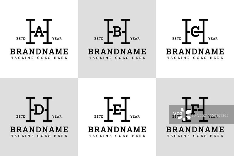 字母 ha hb hc hd he hf 的衬线单字母组合标志图片素材