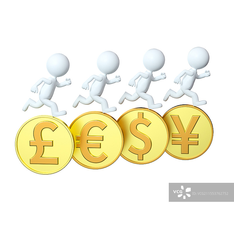 踩着金币比赛奔跑的3D小人PNG素材3D小人元素图片素材