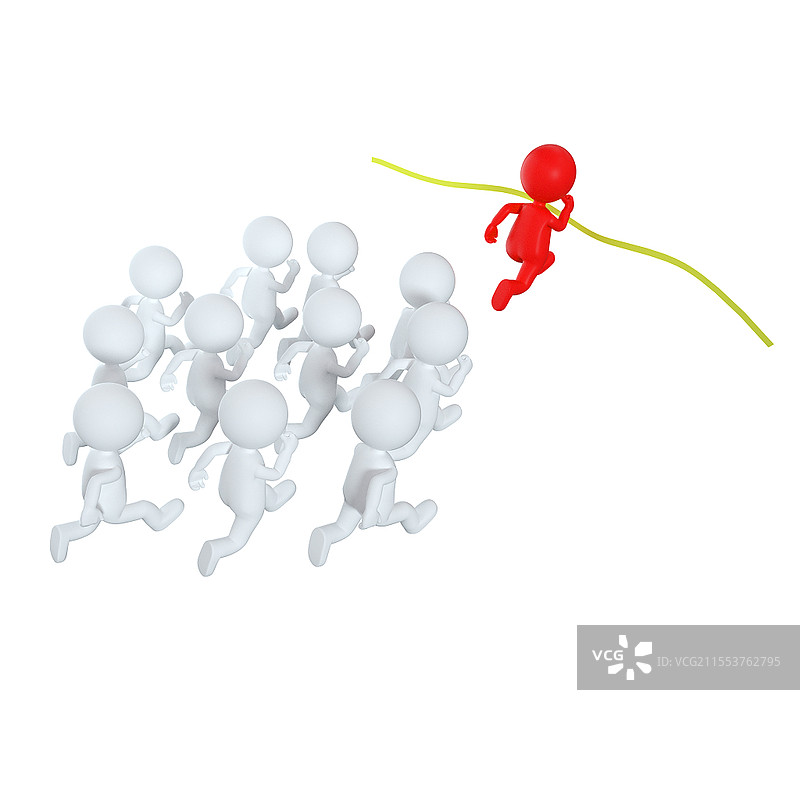 竞争带领团队跑步撞线的3D小人PNG素材3D3D小人元素图片素材