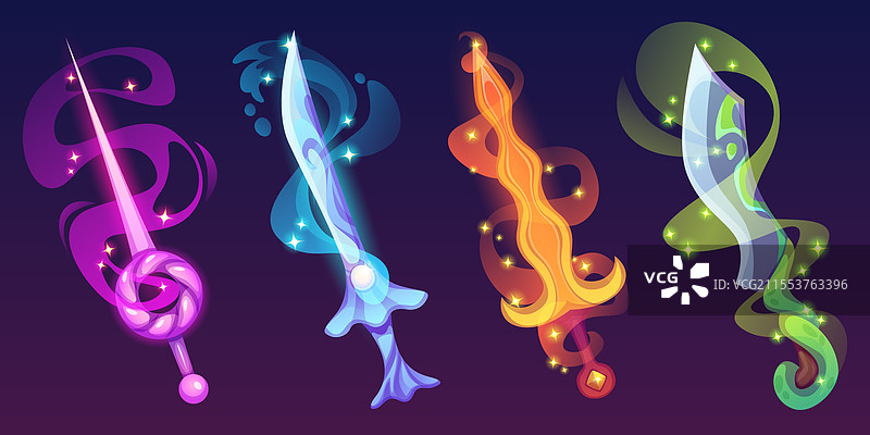 神秘烟雾中的魔法发光剑套装图片素材