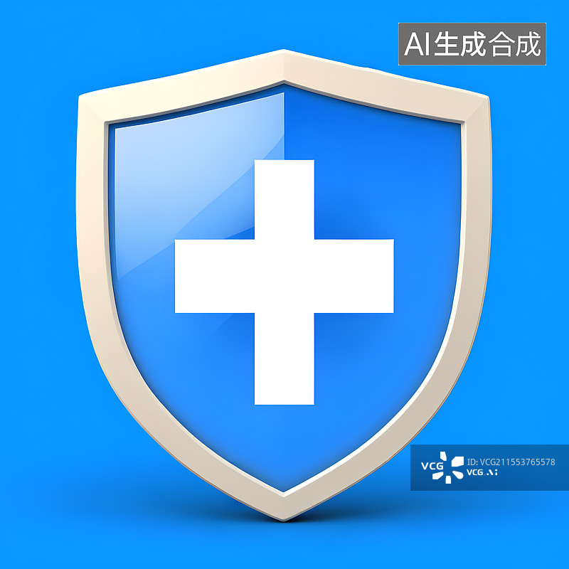 【AI数字艺术】3D渲染，盾，盾牌，十字图形图标，医院医疗医药安全保险免抠元素图片素材