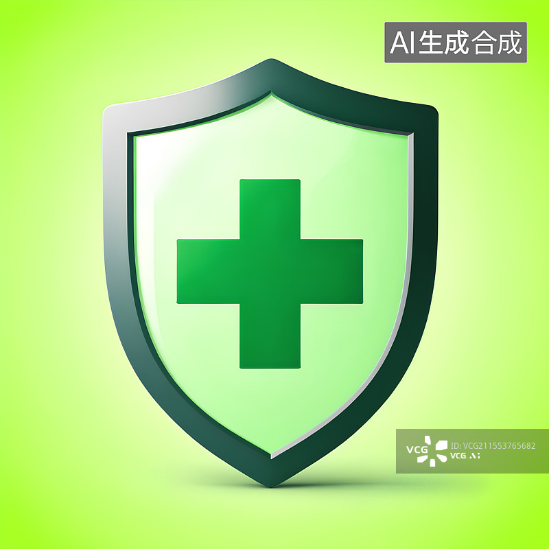 【AI数字艺术】3D渲染，盾，盾牌，十字图形图标，医院医疗医药安全保险免抠元素图片素材