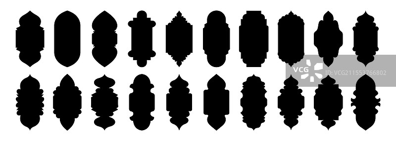 伊斯兰风格门窗的黑色剪影图片素材