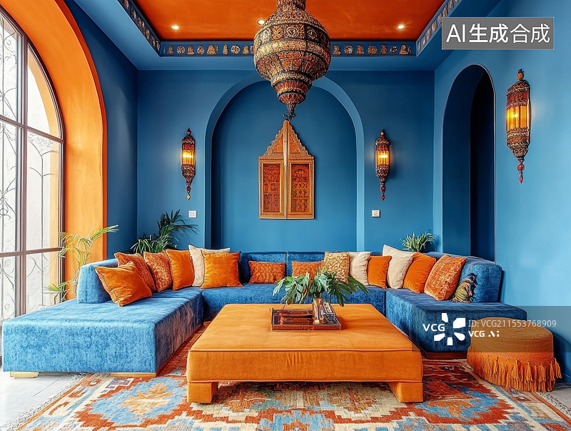 【AI数字艺术】摩洛哥风格的客厅装饰图片素材