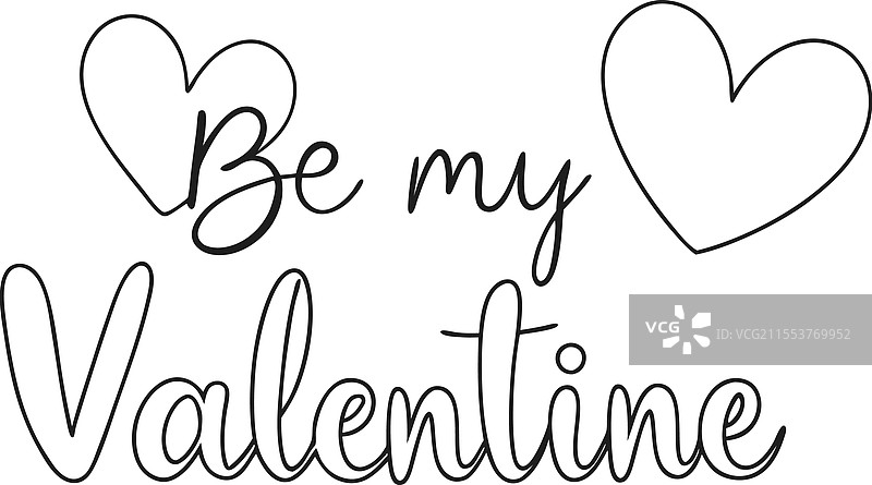 浪漫的“做我的情人”字母艺术与心形图案图片素材