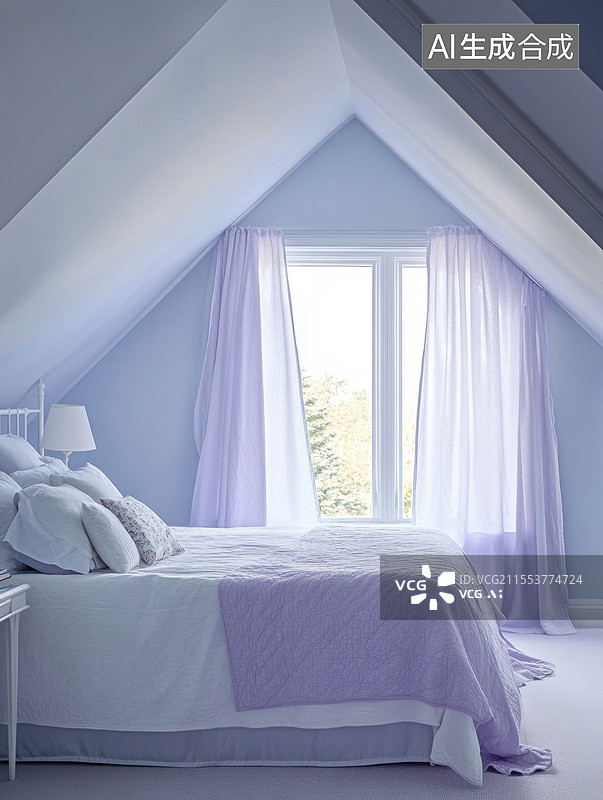 【AI数字艺术】宁静的紫色卧室图片素材