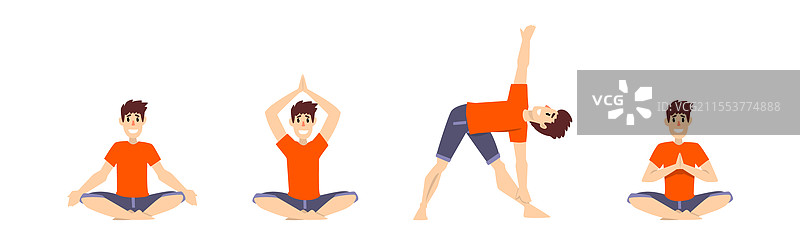 男性角色做瑜伽拉伸身体动作集图片素材