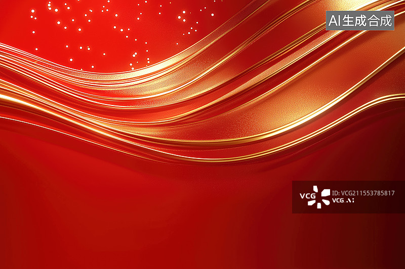 【AI数字艺术】红色背景金色线条图片素材