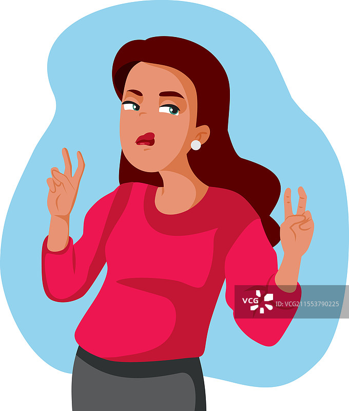 不满的女人做出引号手势图片素材