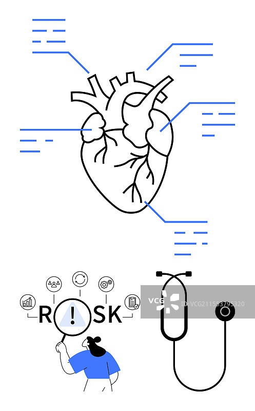 带有诊断指标的人体心脏图解图片素材