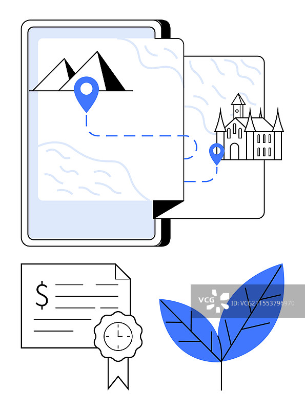 数字旅行规划概念与地图位置图片素材