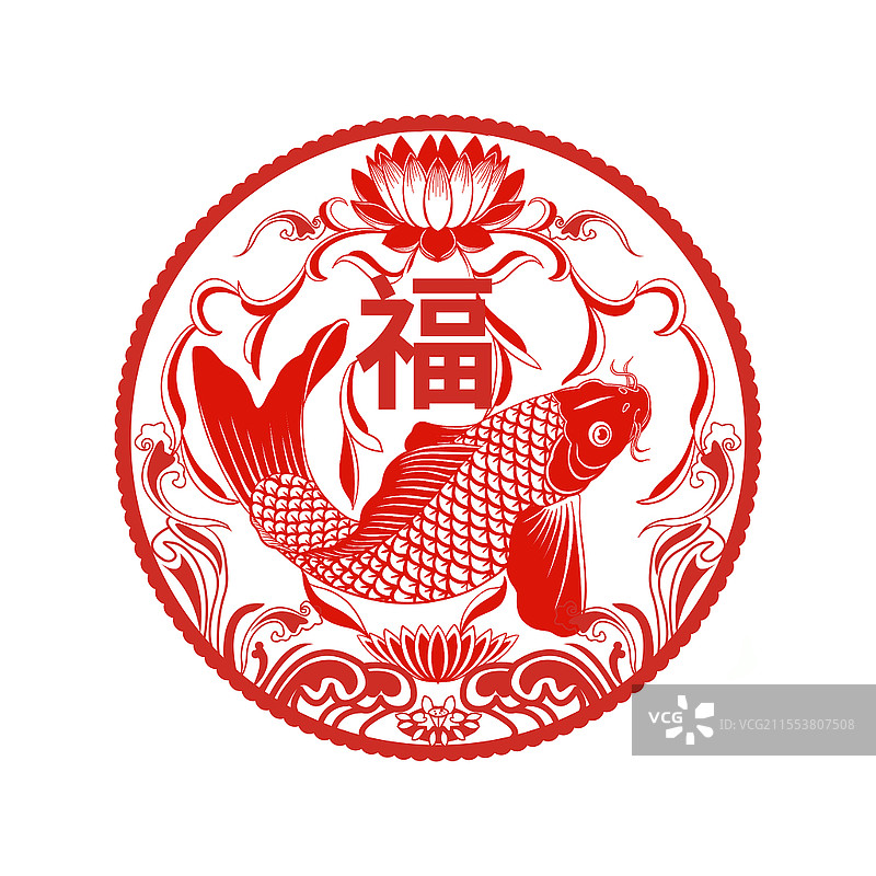 中国喜庆创意鲤鱼窗花剪纸简笔画年年有余免抠图年年有余元素图片素材
