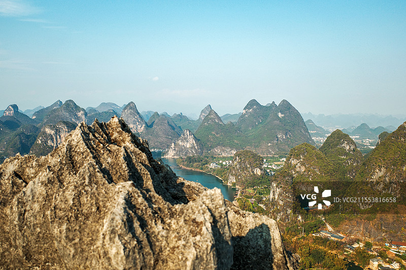 桂林阳朔山水风光远景俯瞰图片素材