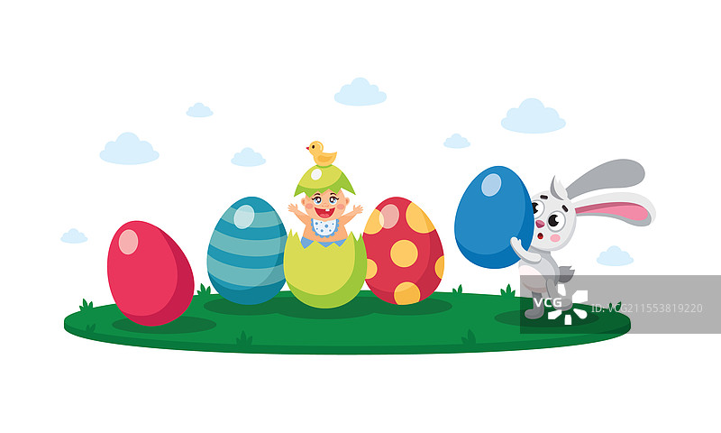 快乐的复活节彩蛋狩猎平面儿童图片素材