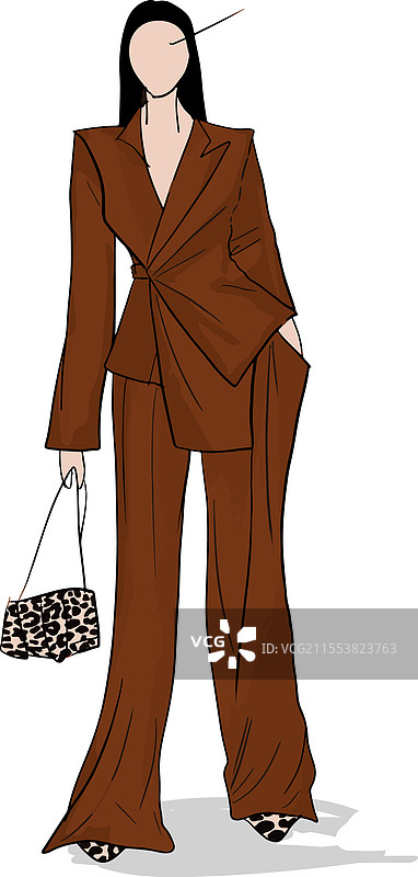 穿着棕色西装、手提包的时尚女性图片素材