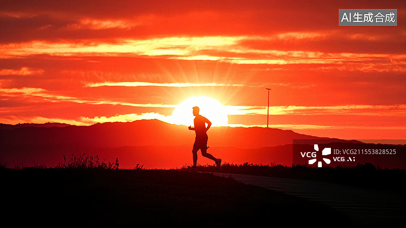 【AI数字艺术】跑步逆光人物剪影图片素材