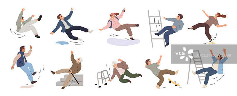 滑倒的人们，退休的男女图片素材