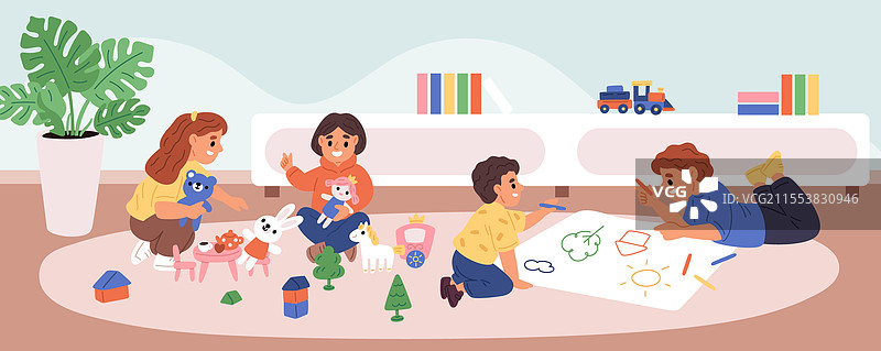 小朋友们在房间里玩耍，进行儿童活动图片素材