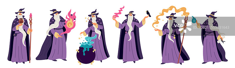 卡通魔法师角色，老巫师，留着胡子图片素材