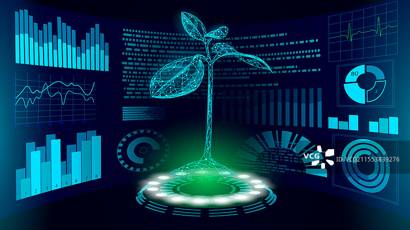3D低多边形绿色植物HUD界面显示未来图片素材