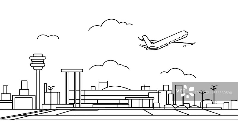 连续的单线艺术客机图片素材