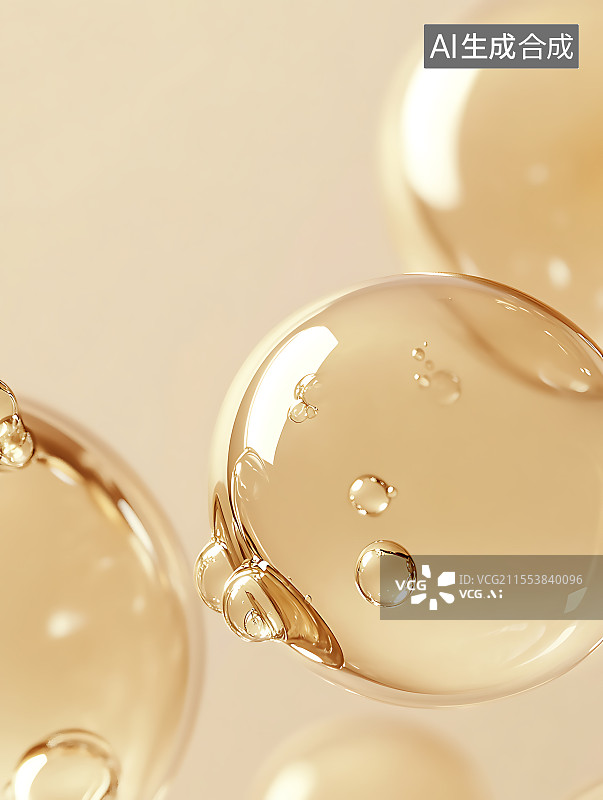 【AI数字艺术】金色泡泡气泡美容美妆护肤品概念配图图片素材