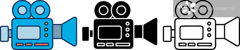 复古电影摄影机图标，蓝色、黑色和轮廓设计图片素材