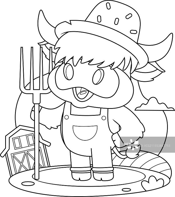 可爱的高地牛农民轮廓图图片素材