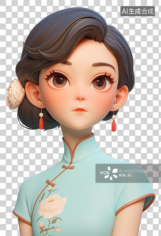 【AI数字艺术】免扣素材中式古典女性胸像图片素材