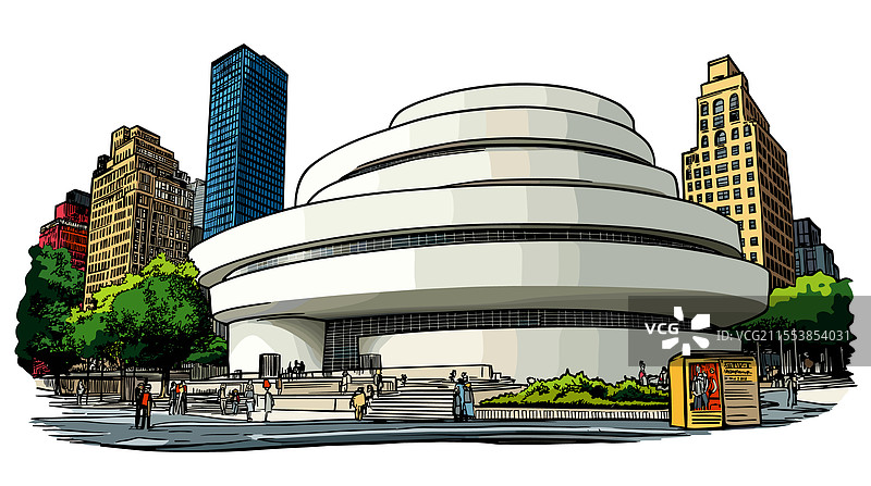 古根海姆博物馆的手绘漫画图片素材